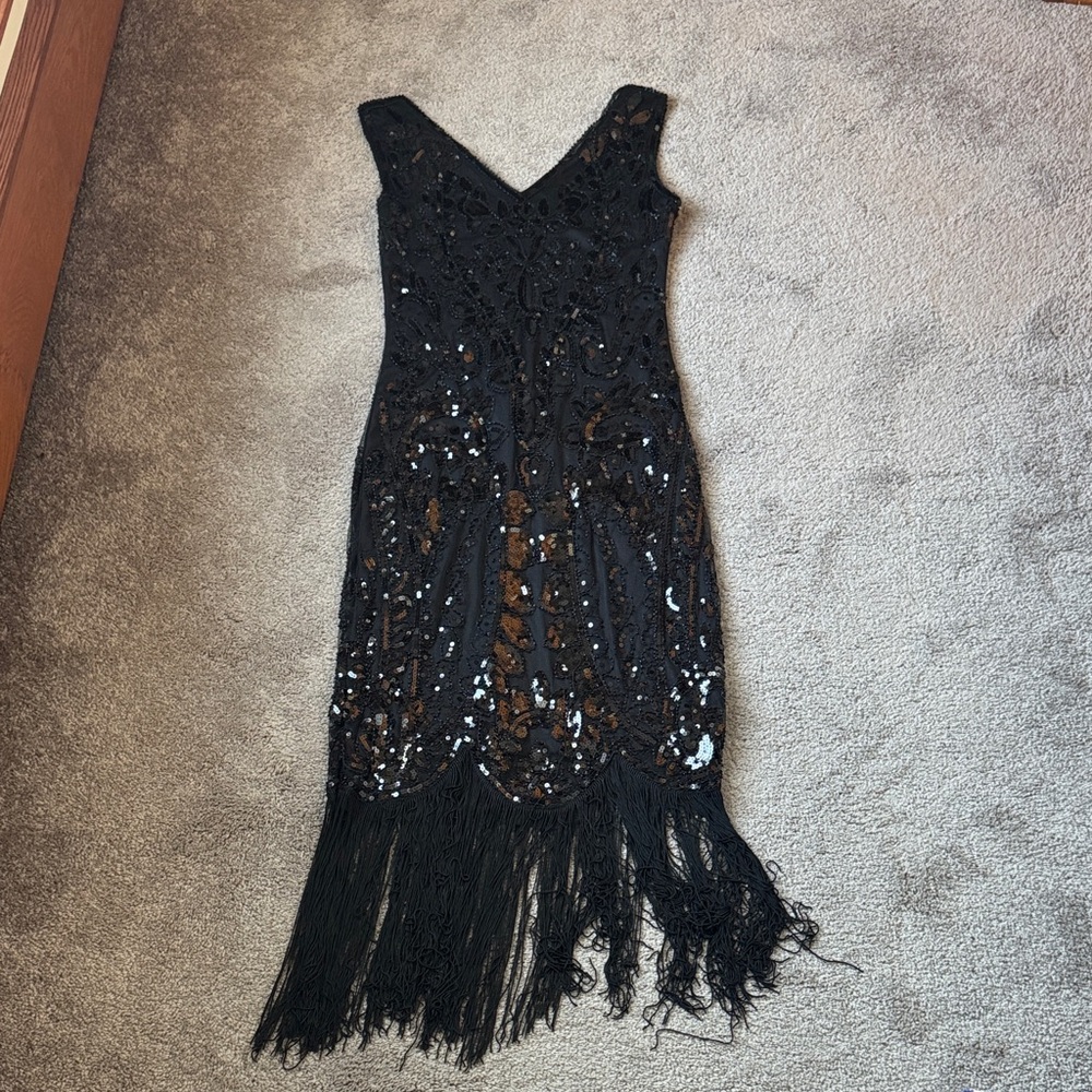 PrettyGuide Black Sequin Fringe Dress SIZE S